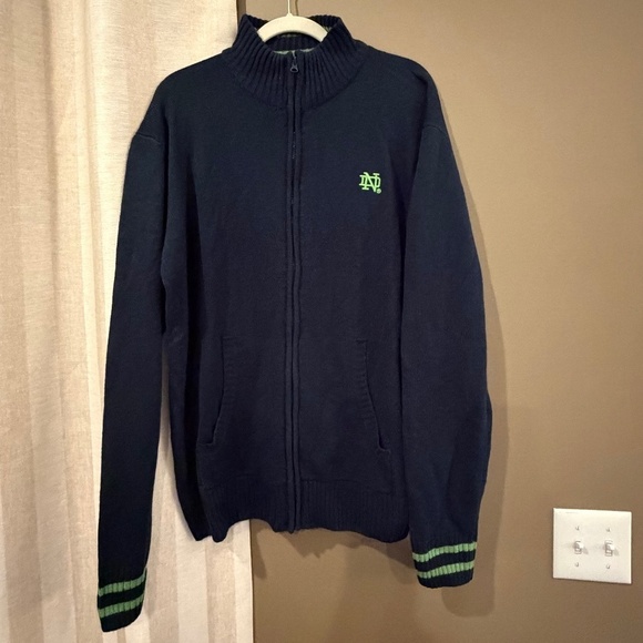 Landsdowne Other - Notre Dame Blue Cardigan Full Zip Sweater, Embroidered, High Neck, Size 2XL